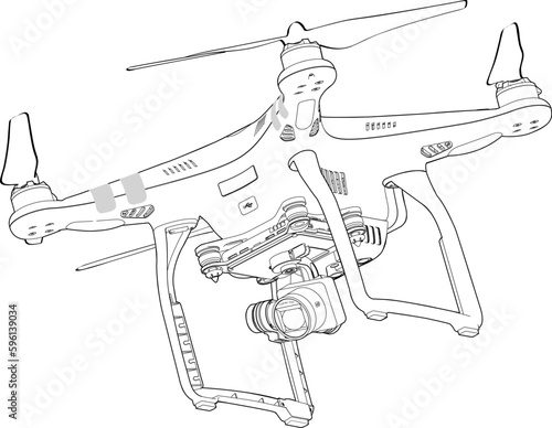 Drone FPV Line Stroke. Remote Controller. Drone Vector Isolated. White Background. REF2023001