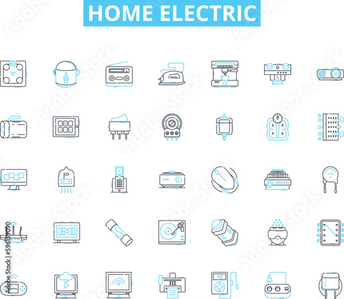 Home electric linear icons set. Voltage, Amperage, Wattage, Circuit, Outlet, Switch, Fuse line vector and concept signs. Breaker,Grounding,Neutral outline illustrations