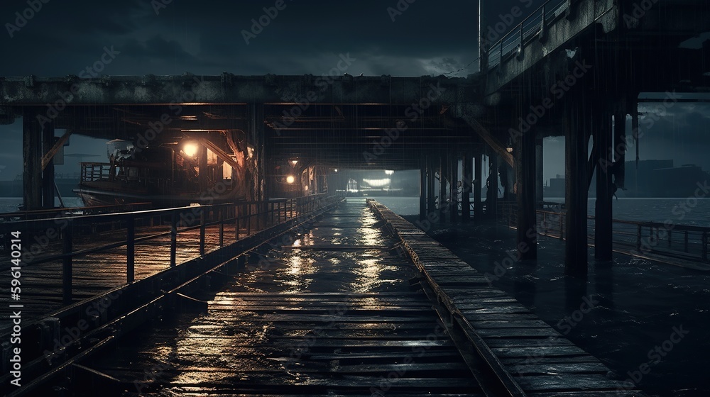 dark pier, digital art illustration, Generative AI dark pier, digital art illustration, Generative AI