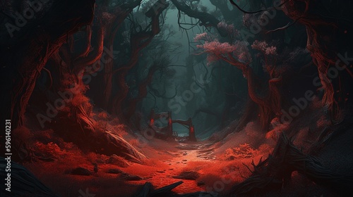 demonic woods of the demons, digital art illustration, Generative AI © Artcuboy