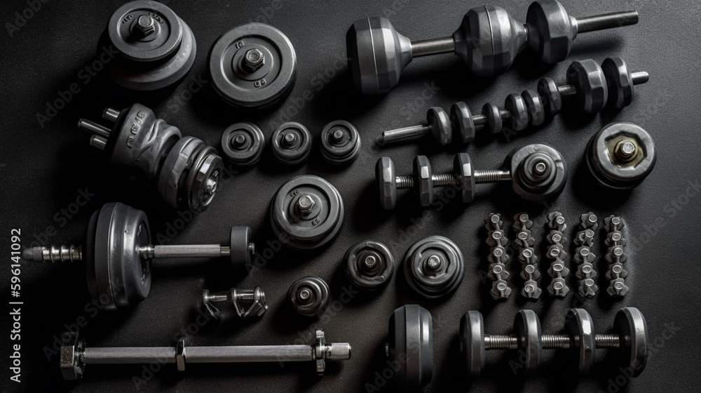 Strength in Gray: Powerful Fitness Weights on a Grey Background Strength in Gray: Powerful Fitness Weights on a Grey Background