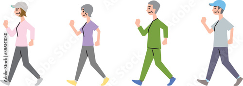 健康のためウォーキングをするシニア世代
