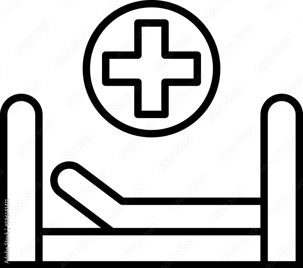 Fototapeta premium Medical Cross in Circle Frame over Bed Icon. Editable stroke. Suitable for various type of design, banners, infographics, stores, shops, web sites