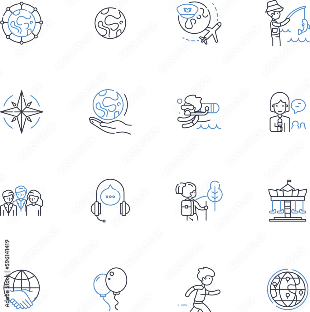 Discovering line icons collection. Exploration, Revelation, Uncovering, Enlightenment, Curiosity, Insight, Revelation vector and linear illustration. Disclosure,Realization,Discover outline signs set
