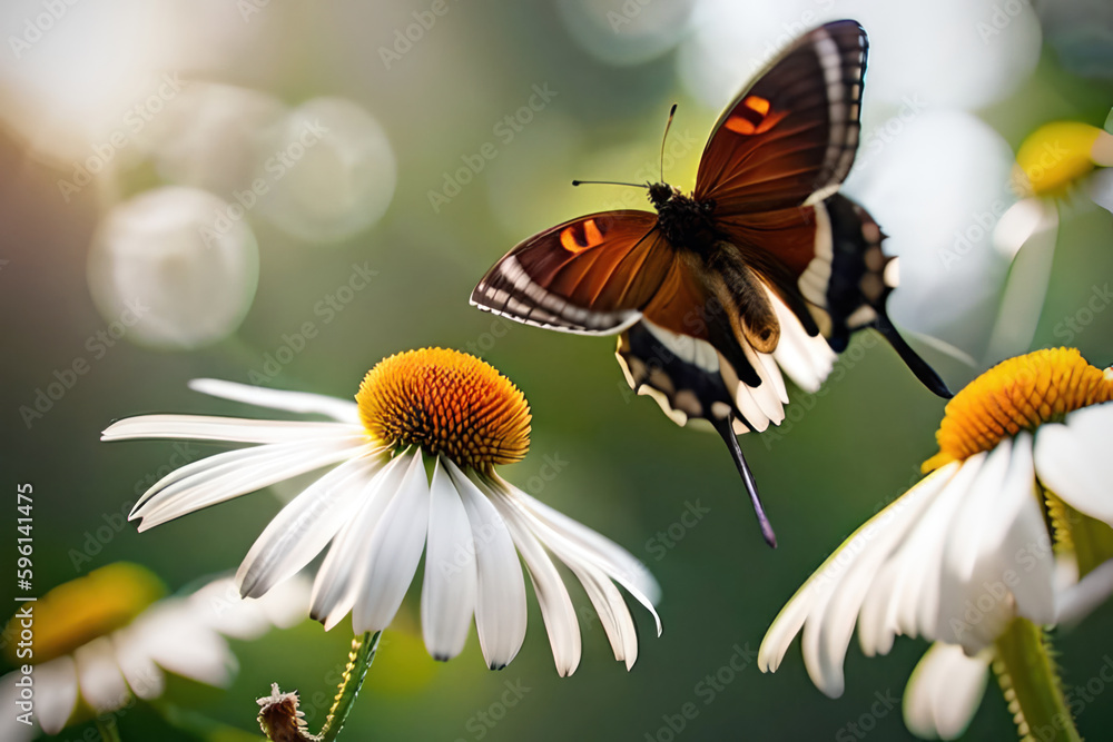 Beautiful Papillon flyying over a FLower