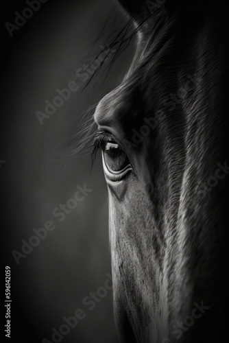 horse silhouette, studio photography, black and white photography, animals, wall art, generative ai © Wiktoria