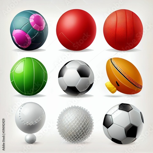 Colorful pictograms for soccer ball  volleyball  basket ball  golf ball and shuttlecock. Generative AI.