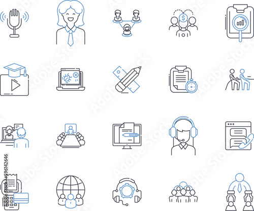 Corporate class line icons collection. Professionalism, Etiquette, Leadership, Communication, Efficiency, Accountability, Integrity vector and linear illustration. Excellence,Collaboration,Strategy