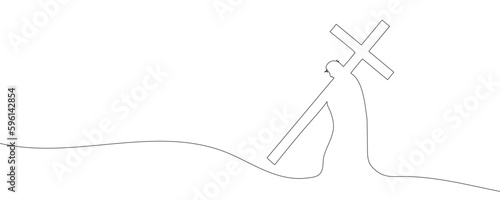 drawing of jesus christ carrying the cross drawn continuous line. Vector illustration