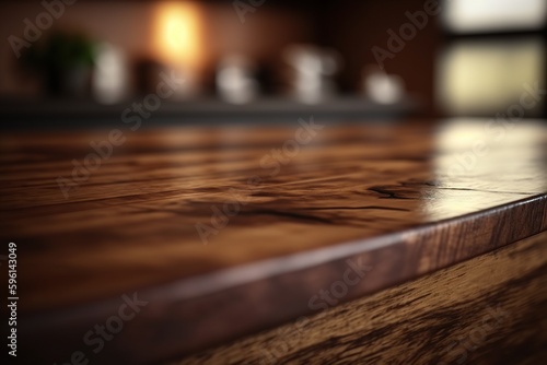 Wooden table foreground. Ai. Tabletop front view