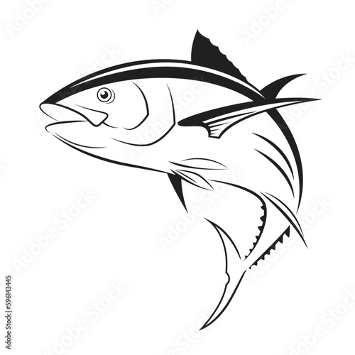Vector tuna swimming, illustration on white background.
