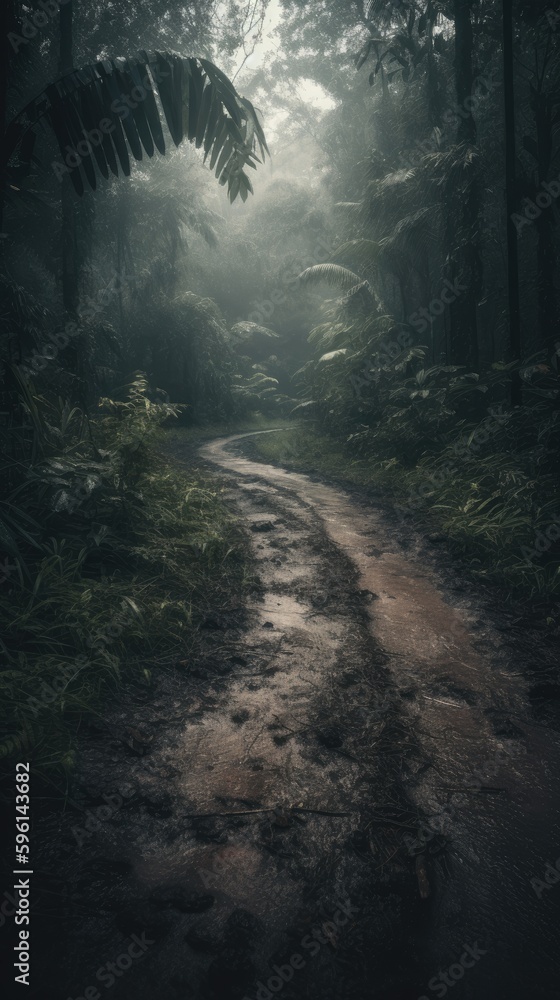 Jungle road moody landscape generative ai