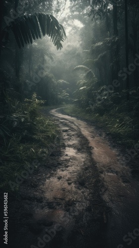 Jungle road moody landscape generative ai