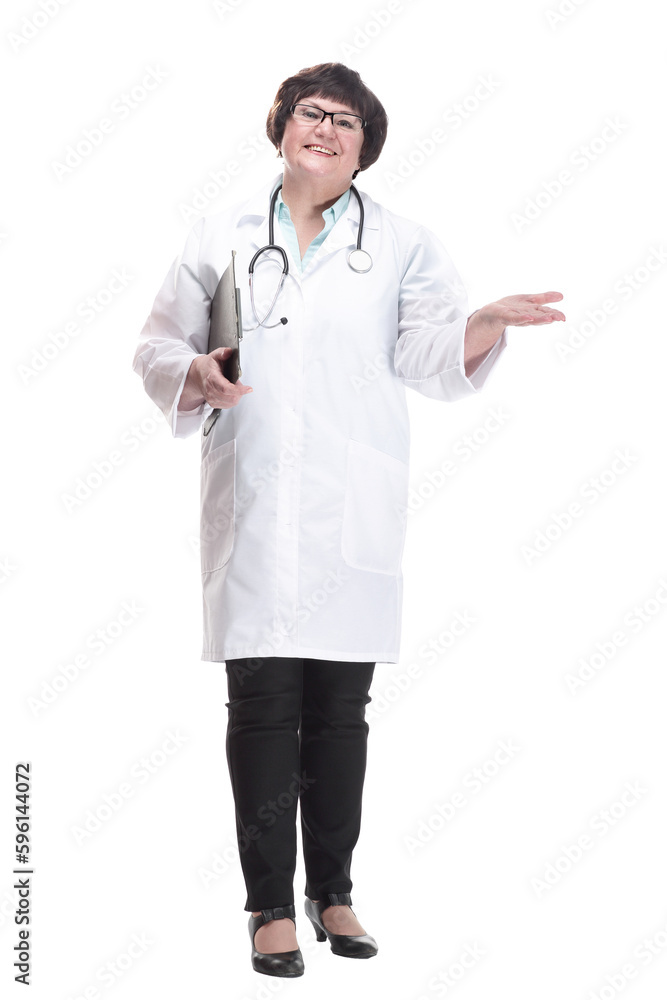 in full growth. senior female doctor with clipboard. in full growth. senior female doctor with clipboard.