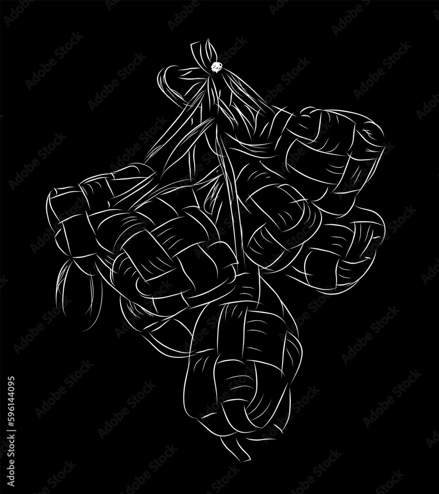 Fototapeta premium ketupat, simple vector black white hand draw sketch