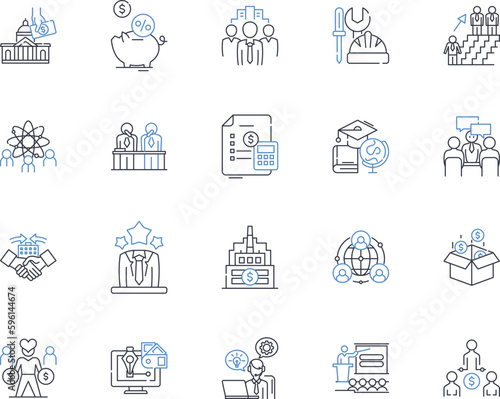 E-commerce management line icons collection. Inventory, Pricing, Sales, Marketing, Analytics, Advertising, Optimization vector and linear illustration. Conversion,Customer,Data outline signs set