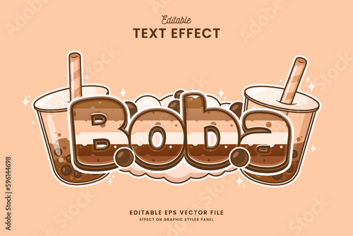 decorative chocolate boba editable text effect vector design