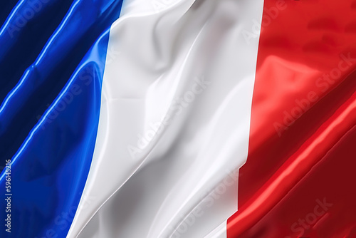 blue, white and red background, waving the national flag of France, waved a highly detailed close-up. Created with Generative AI Technology photo