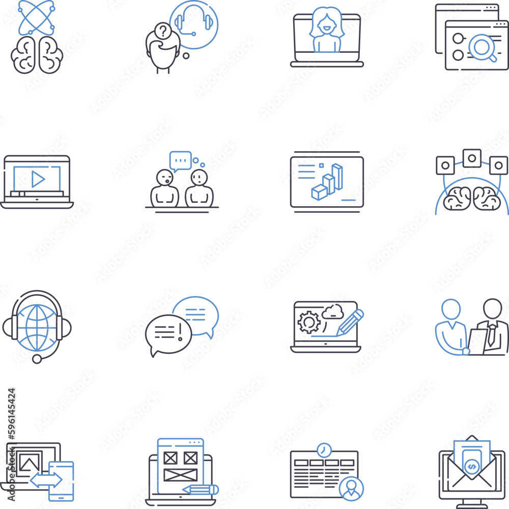 Web-training line icons collection. E-learning, Virtual, Online, Distance, Education, Interactive, Accessible vector and linear illustration. Convenient,Webinars,Classes outline signs set Web-training line icons collection. E-learning, Virtual, Online, Distance, Education, Interactive, Accessible vector and linear illustration. Convenient,Webinars,Classes outline signs set