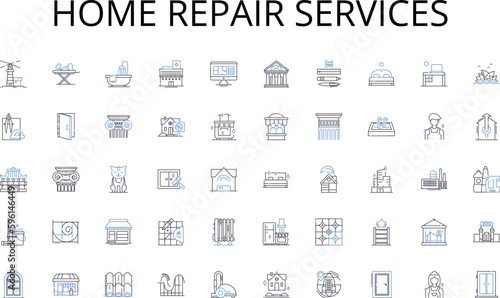 Home repair services line icons collection. Ethical, Sustainable, Ecotourism, Conservation, Community, Local, Authentic vector and linear illustration. Conscious,Green,Earth-friendly outline signs set