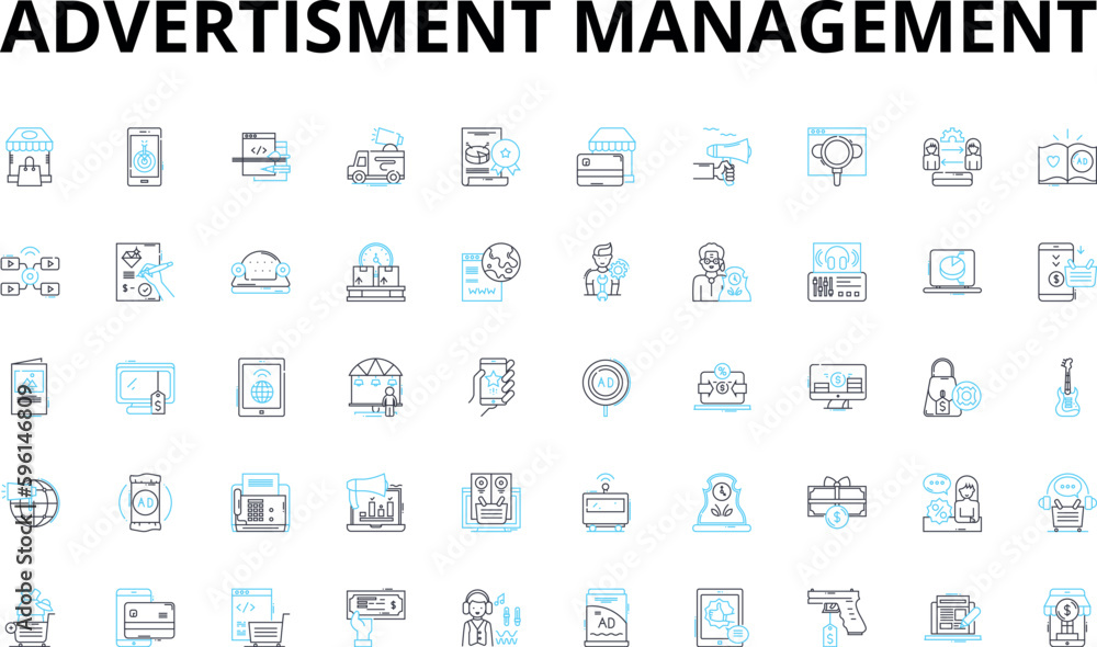 Advertisment management linear icons set. Advertising, Strategy, Budgeting, Analysis, Optimization, Campaign, Targeting vector symbols and line concept signs. Metrics,Performance,Creativity Advertisment management linear icons set. Advertising, Strategy, Budgeting, Analysis, Optimization, Campaign, Targeting vector symbols and line concept signs. Metrics,Performance,Creativity