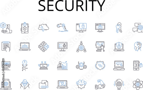 Security line icons collection. Protection, Safeguard, Safety, Defense, Shielding, Sheltering, Preservation vector and linear illustration. Assurance,Conservation,Sanctuary outline signs set