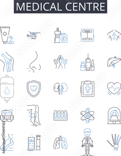 Medical centre line icons collection. Telecommuting, Virtual, Work-at-home, Remote, Online, Digital, Distance vector and linear illustration. Telework,E-working,Cyber outline signs set