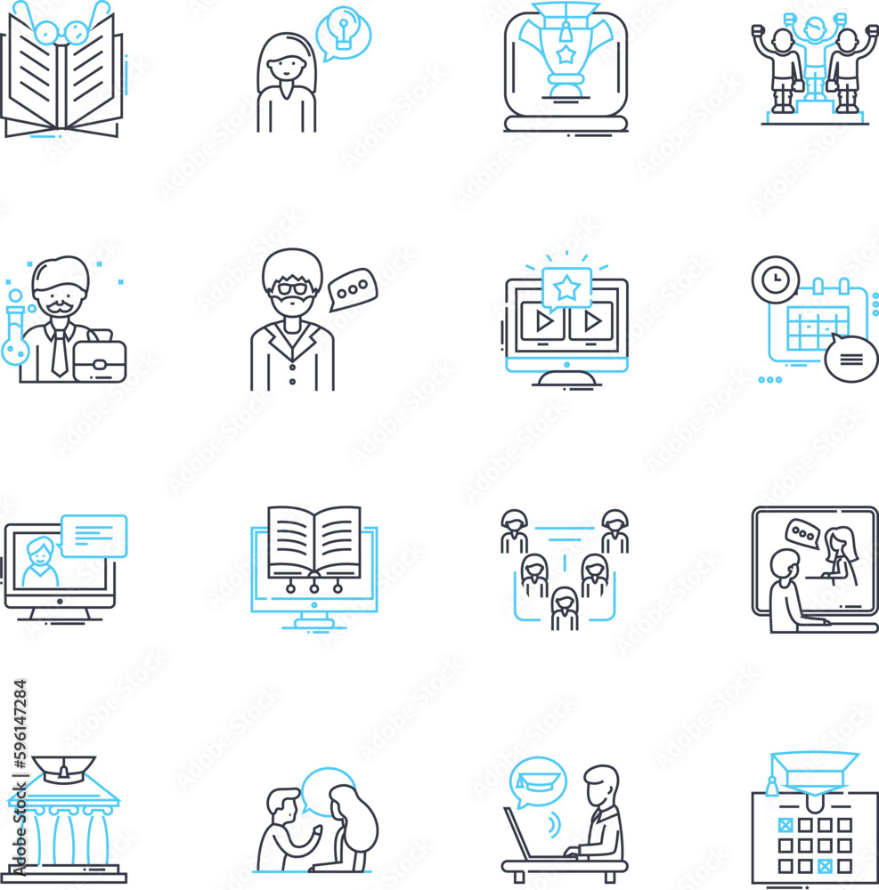E-learning linear icons set. Online, Multimedia, Distance, Remote, Virtual, Interactive, Digital line vector and concept signs. Blended,Mobile,Responsive outline illustrations E-learning linear icons set. Online, Multimedia, Distance, Remote, Virtual, Interactive, Digital line vector and concept signs. Blended,Mobile,Responsive outline illustrations