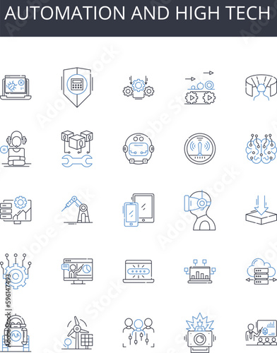 Automation and high tech line icons collection. Artificial intelligence, Modern technology, Computerized systems, Digital revolution, Robotic innovations, Automated processes, Technological
