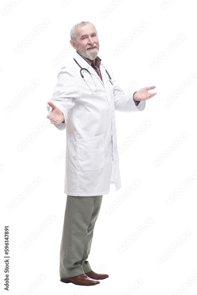elderly competent doctor with a stethoscope. isolated on a white elderly competent doctor with a stethoscope. isolated on a white
