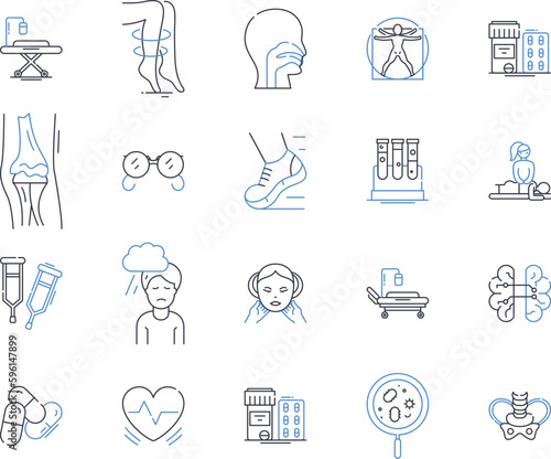Home healthcare line icons collection. Elderly, Homebound, Healthcare, Nursing, Assistance, Rehabilitation, Therapy vector and linear illustration. Medication,Monitoring,Comfort outline signs set