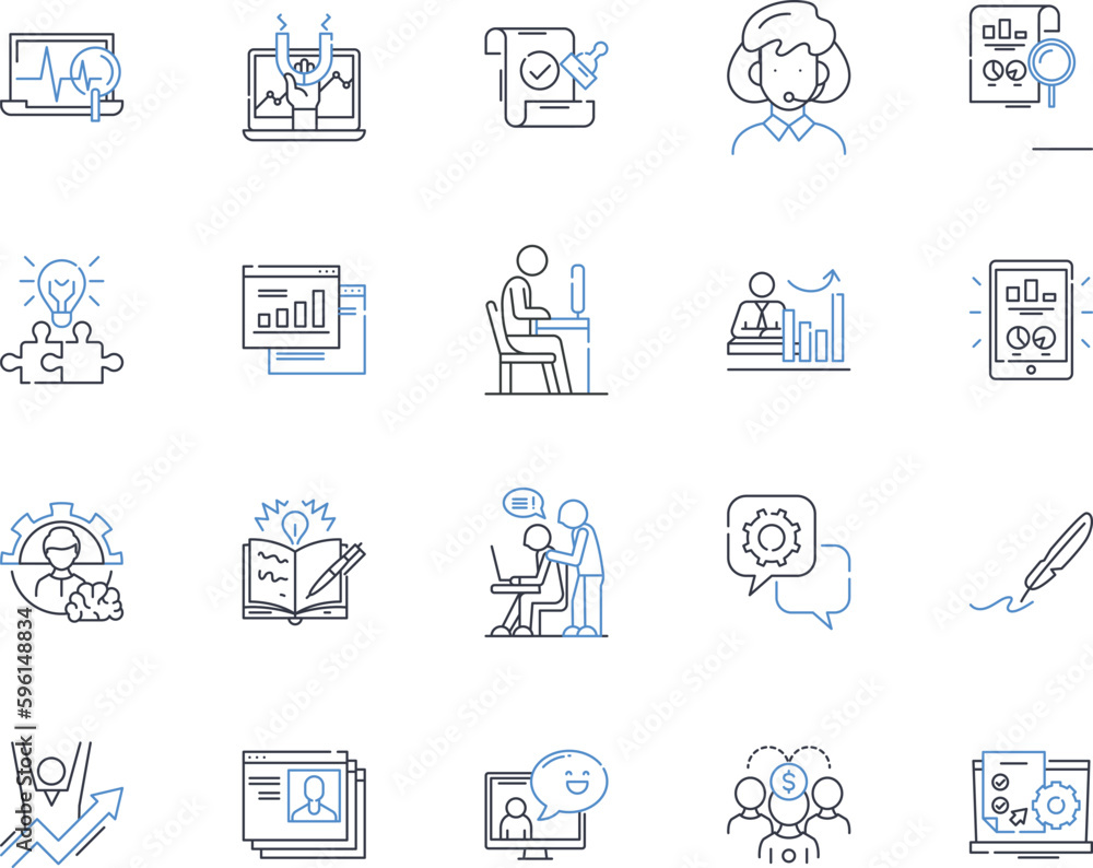 Unified unit line icons collection. Integration, Cooperation, Synergy, Collaboration, Unity, Consolidation, Consensus vector and linear illustration. Alignment,Convergence,Synchronization outline