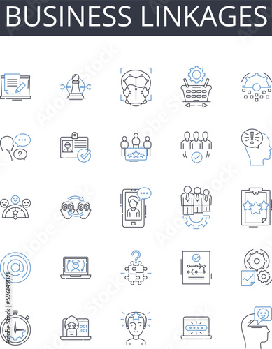 Business linkages line icons collection. Trade connections, Corporate affiliations, Economic partnerships, Commercial ties, Fiscal nerks, Market relationships, Industry bonds vector and linear