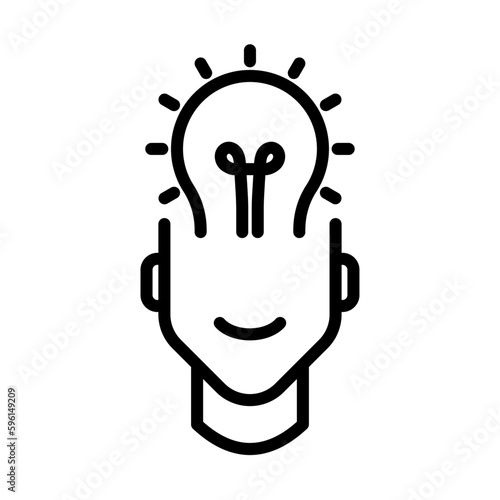 Icono de Idea creativa. Bombilla sobre cabeza humana. Inspiración, innovación, creatividad. Ilustración vectorial
