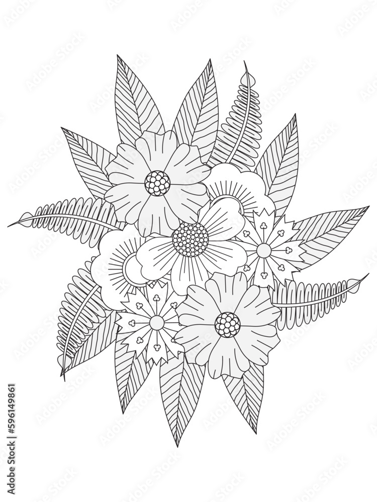 flower coloring page. Drawing for the coloring book or page for kids or adults.