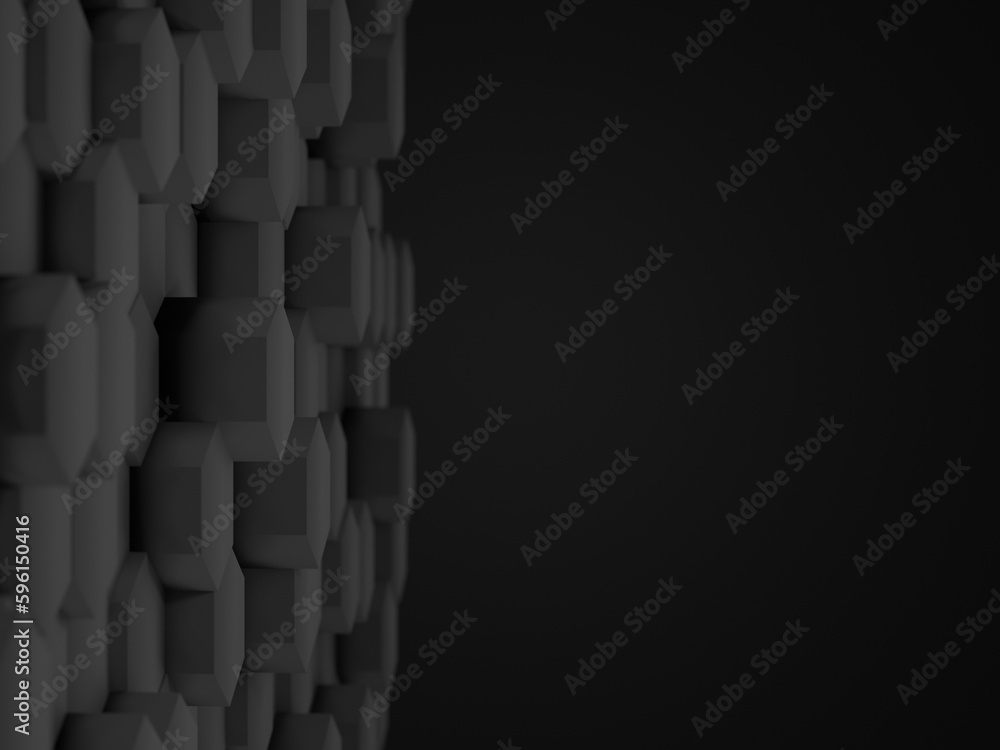 3d render, black color of polygon shape on white color background, black color background