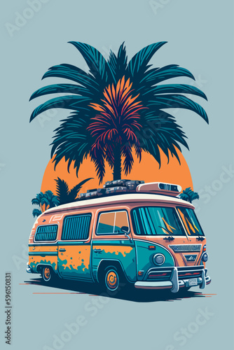 Camper Van and Tree t-shirt graphic design
