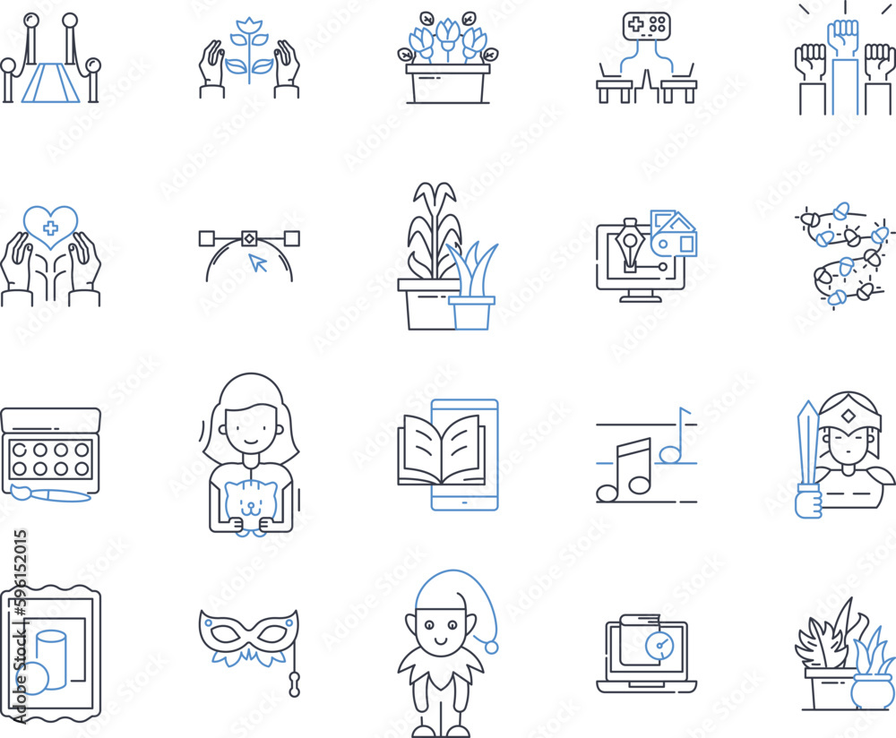 Expression line icons collection. Emotion, Communication, Art, Sincerity, T, Body language, Voice vector and linear illustration. Feelings,Attitude,Gesture outline signs set