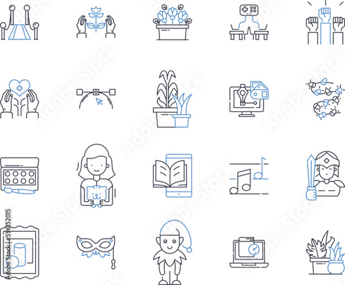 Expression line icons collection. Emotion, Communication, Art, Sincerity, T, Body language, Voice vector and linear illustration. Feelings,Attitude,Gesture outline signs set