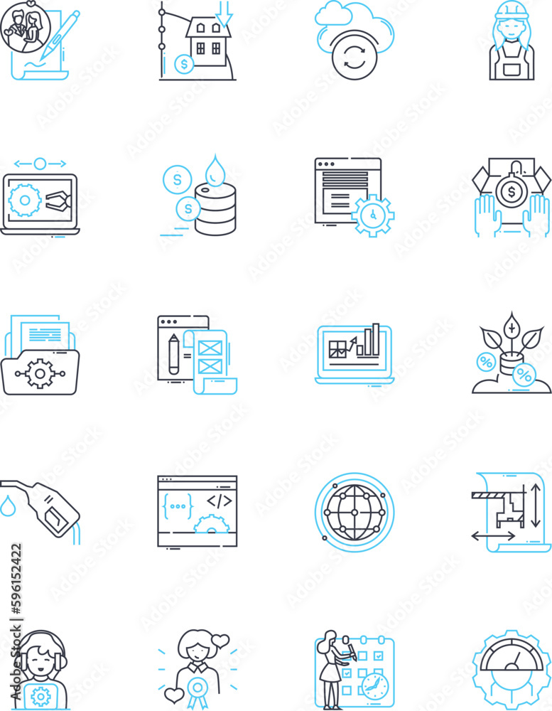 Community progress linear icons set. Growth, Development, Improvement, Advancement, Success, Thriving, Prosperity line vector and concept signs. Renewal,Change,Sustainability outline illustrations