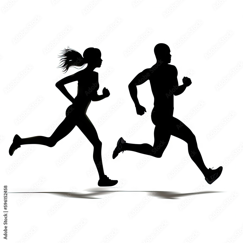 silhouette of runner white background, sport