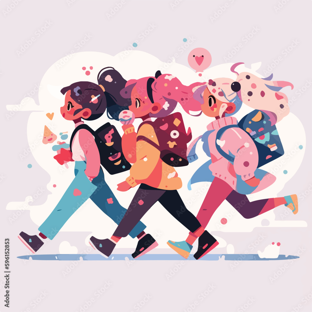 Naklejka premium Running and Traveling with Simplicity: Portraits of Active and Adventurous Children in Vector Illustration