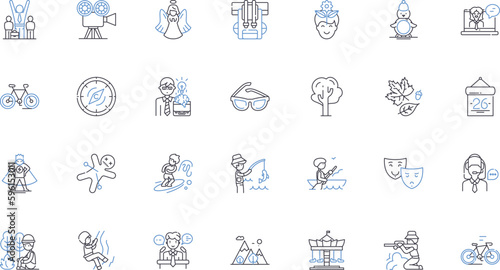 Expedition trip line icons collection. Adventure, Wilderness, Exploration, Trekking, Safari, Mountaineering, Nature vector and linear illustration. Journey,Discovery,Expedition outline signs set