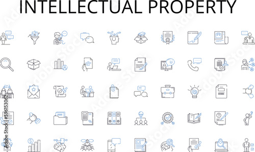 Intellectual property line icons collection. Self-employment, Freelancing, Project-based, Autonomy, Entrepreneurship, Flexibility, Ownership vector and linear illustration. Non-employee,Accountability