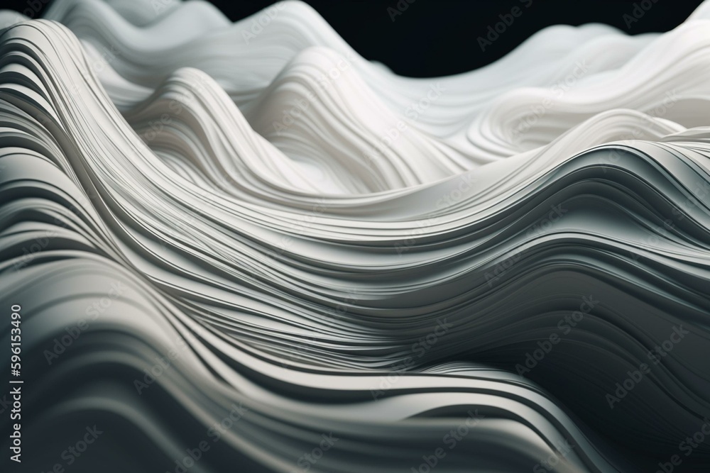 Abstract background with white 3D lines rippling and undulating ...