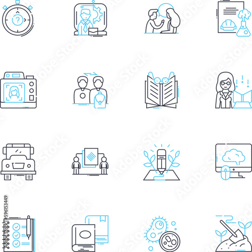 Specialization linear icons set. Expertise, Proficiency, Mastery, Skill, Technique, Craft, Ability line vector and concept signs. Talent,Artistry,Precision outline illustrations