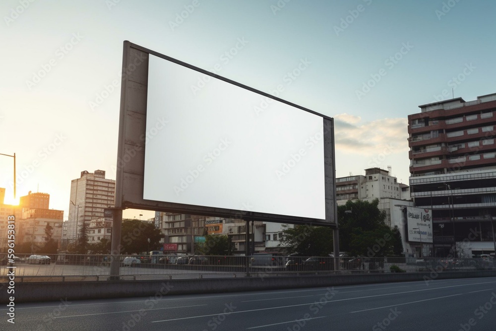 A plain blank billboard in a city. Suitable for advertising or urban projects. Advertising space available. Generative AI