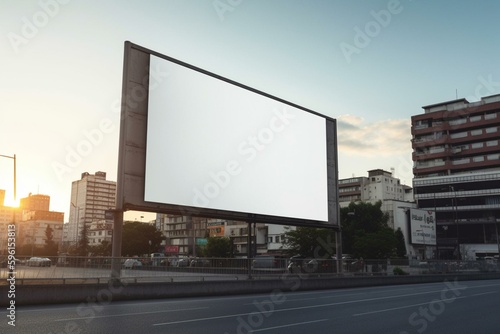 A plain blank billboard in a city. Suitable for advertising or urban projects. Advertising space available. Generative AI