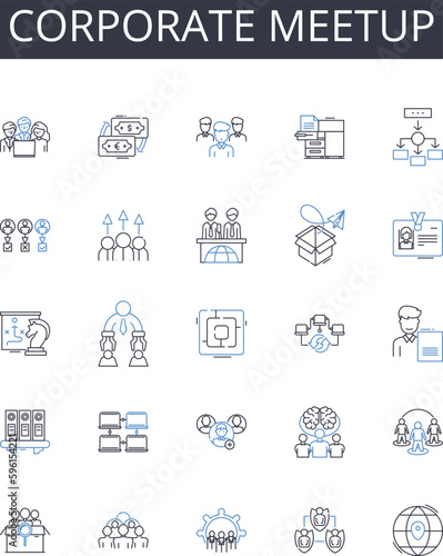 Corporate meetup line icons collection. Business conference, Executive retreat, Team building, Professional gathering, Company summit, Business seminar, Corporate rally vector and linear illustration