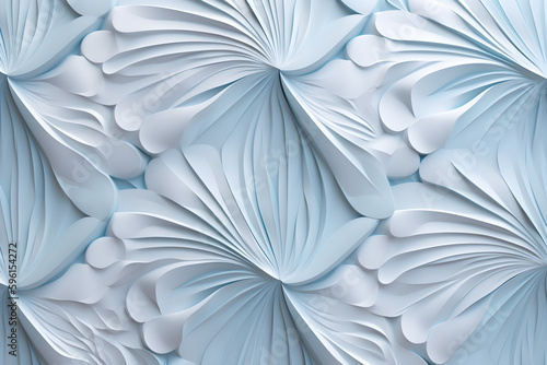 abstract blue background.Textured intricate 3D wall in light blue and white tones. the design looks like a close-up view of a blooming flower with petals. wallpaper art. 